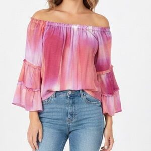 Zac & Rachel Tie-Dye Off The Shoulder Long Sleeve Blouse